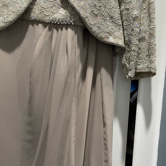 R & M Richards Taupe Lace Long Sleeve Dress - Picture 3 of 7